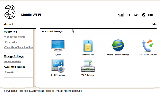 The advanced settings configuration page showing user friendly icons