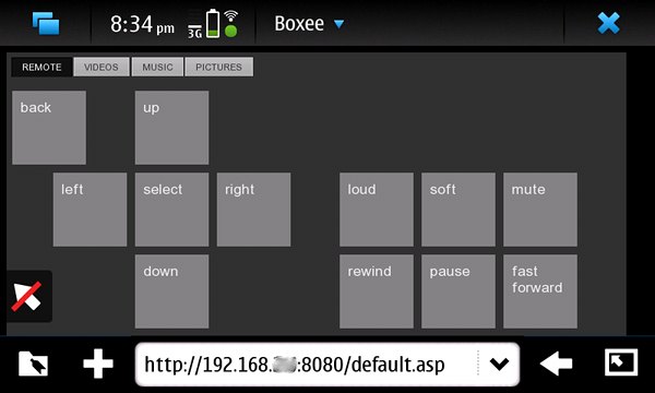 Screenshot of an N900 running the adapted boxee-web-remote