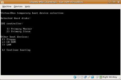Screen shot of selecting a boot device for the virtual machine
