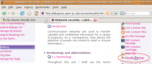 Screenshot of downloading moodle file from labspace