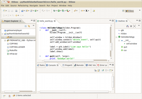 ESBox showing code for an application in an editor window