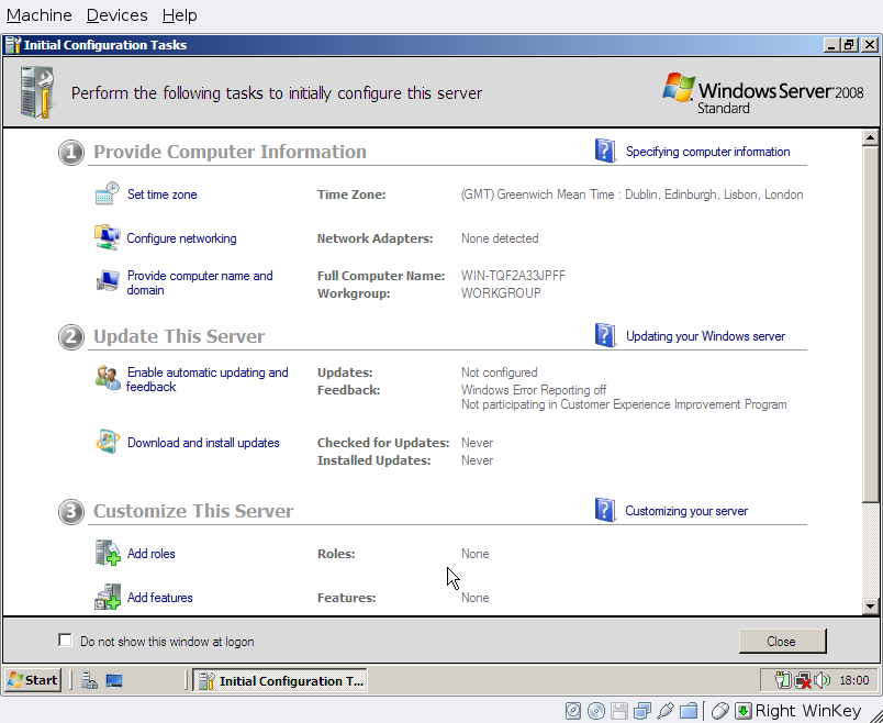 First log into Windows Server 2008