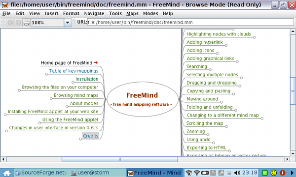 Screenshot of FreeMind running on the EEE