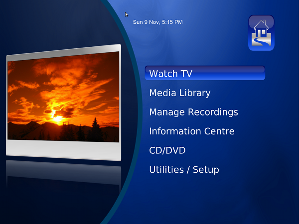 MythTV main menu screen