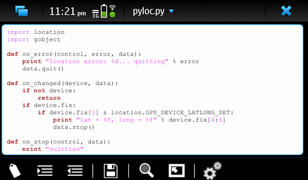 The PyGTKEditor showing some Python code