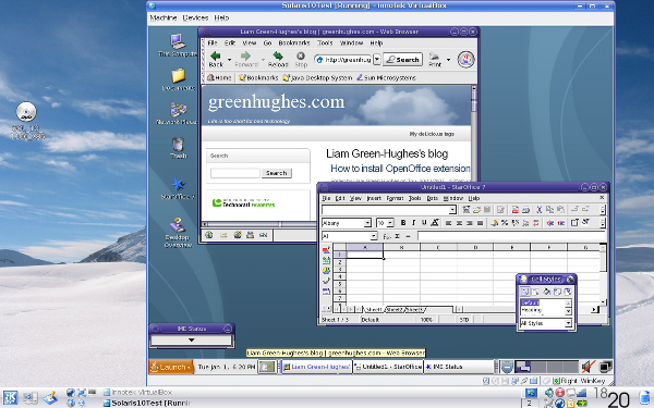Screenshot of Solaris running in VirtualBox on Kubuntu