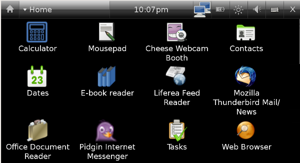 Screenshot of the Ubuntu MID user interface showing programs that can be launched 
