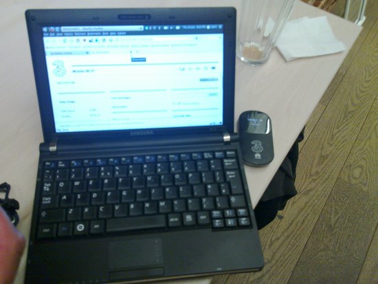 An ubuntu powered netbook connected to the MiFi has the admin pages showing in a browser