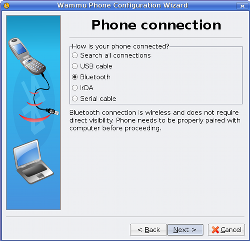Screenshot of Wammu phone connection wizard